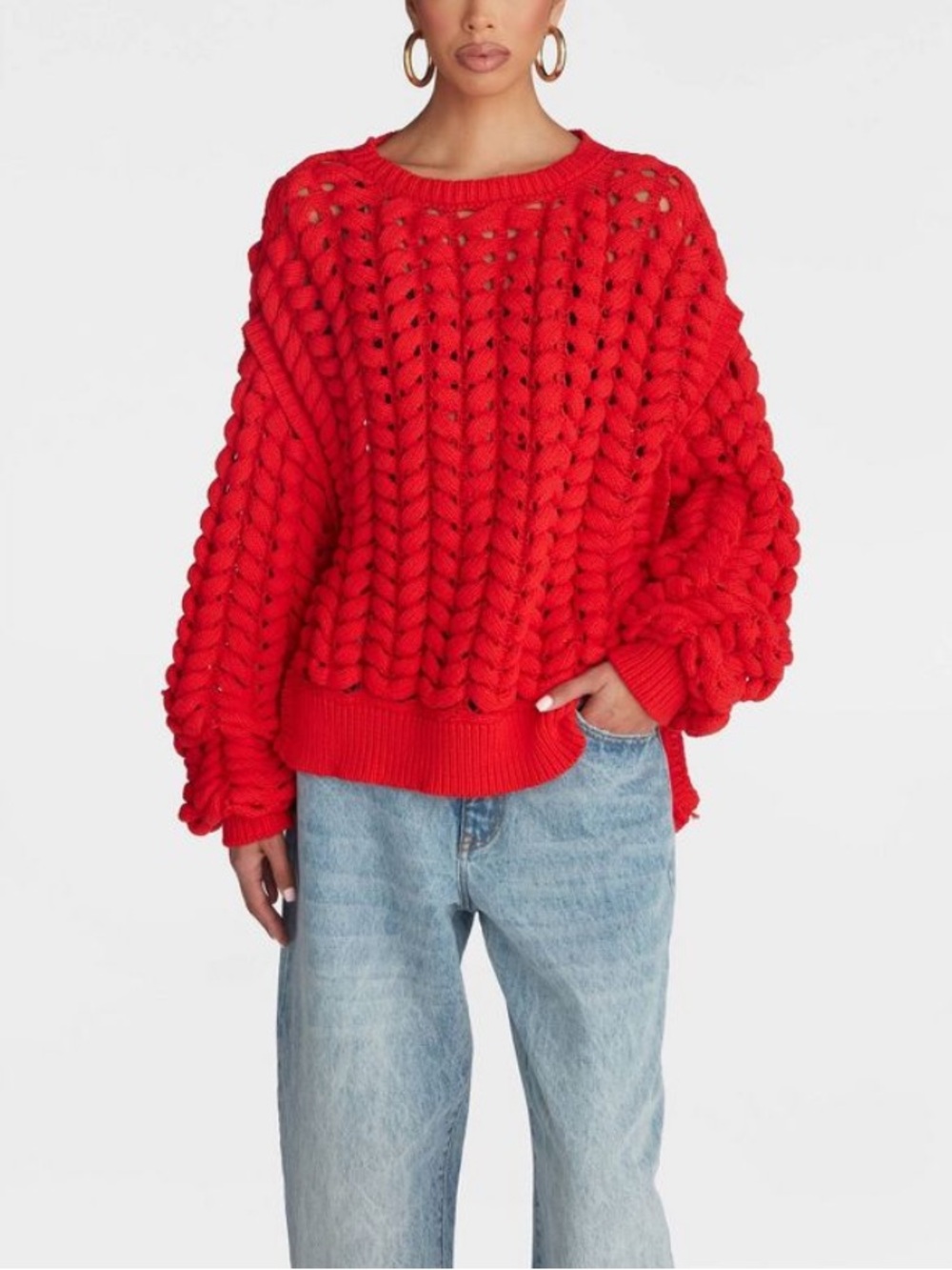 KBB by KAHLANA Women's Pullover Sweater 'The Chunky Knit Crew' - Red